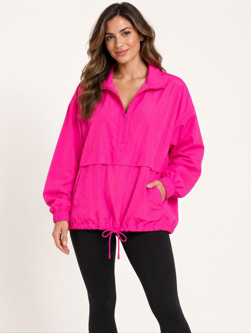 Good American Hot Pink Shine Oversized Anorak Jacket Size 3/4. Large